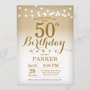 50th Birthday Invitation Gold String Lights