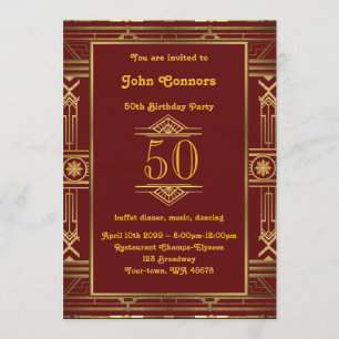 50th, Birthday invitation Man 50th, Gatsby style