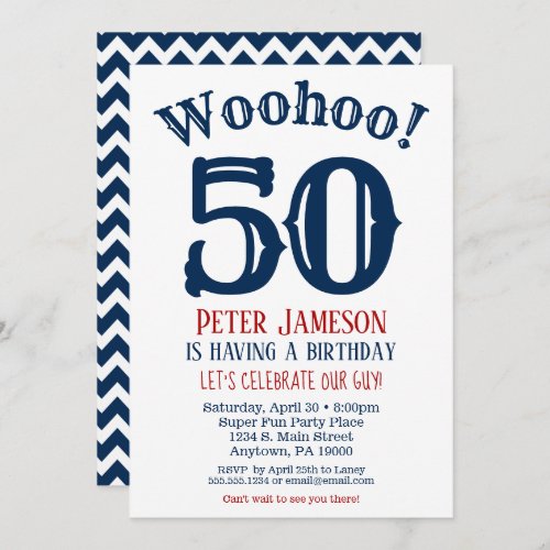 50th Birthday Invitation Mens Navy Blue