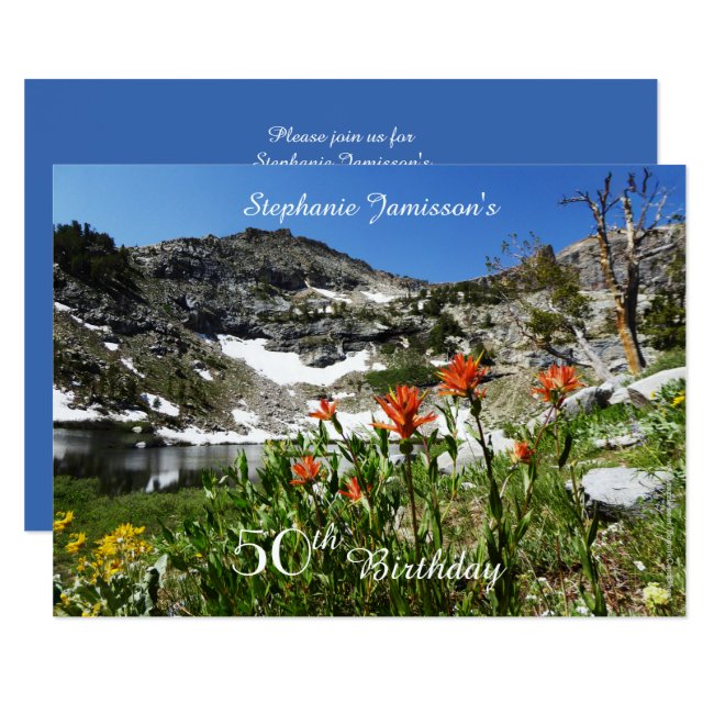 50th Birthday Invitation, Mountains, Wildflowers
