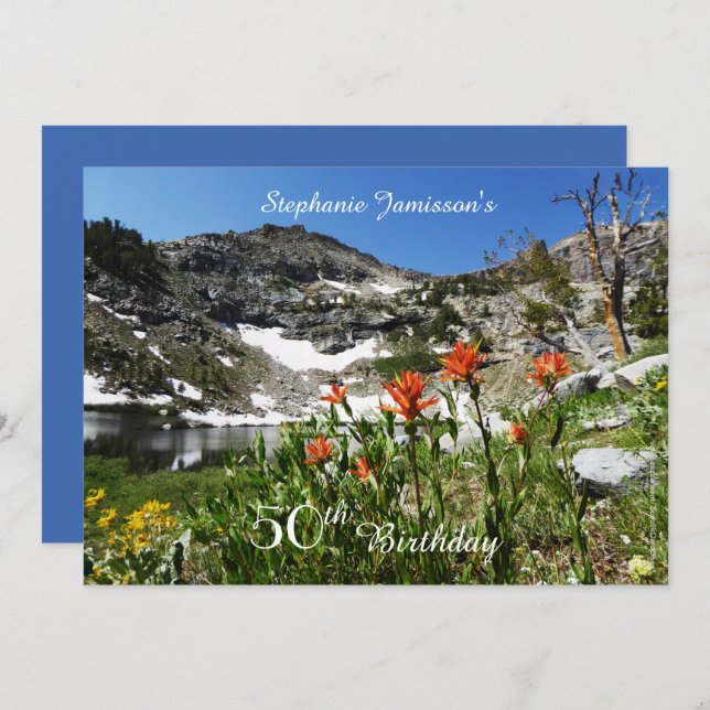 50th Birthday Invitation, Mountains, Wildflowers Invitation (Front/Back)