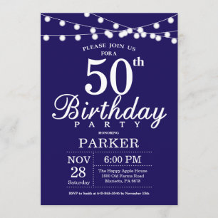50th Birthday Invitation Navy Blue