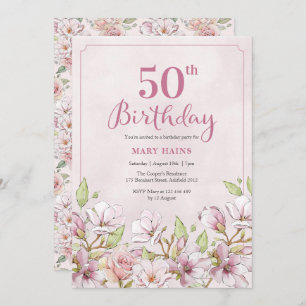 50th Birthday Invitation Pink Floral
