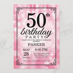 50th Birthday Invitation Pink Glitter