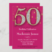 50th Birthday Invitation Pink Gold Diamonds Adult (Front/Back)