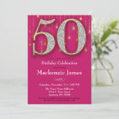 50th Birthday Invitation Pink Gold Diamonds Adult (Standing Front)