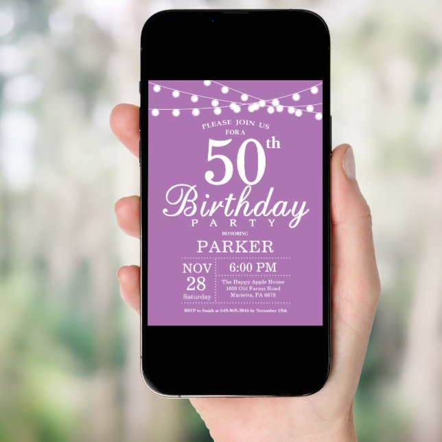50th Birthday Invitation Purple Lavender (Front Digital)