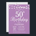 50th Birthday Invitation Purple Lavender<br><div class="desc">50th Birthday Invitation with String Lights. Purple Lavender Lilac Background. Women Female Lady Elegant Modern bday. 13th 15th 16th 18th 20th 21st 30th 40th 50th 60th 70th 80th 90th 100th,  Any age. For further customization,  please click the "Customize it" button and use our design tool to modify this template.</div>