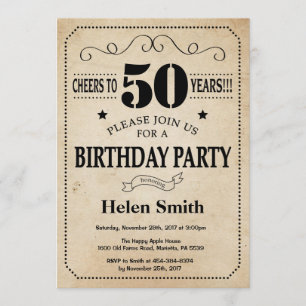 50th Birthday Invitation Rustic Vintage Retro