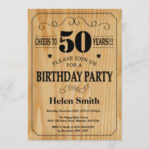 50th Birthday Invitation Rustic Wood