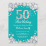 50th Birthday Invitation Teal and Silver Diamond