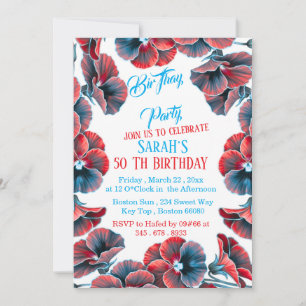 50th Birthday Invitation Template, Floral Invite,