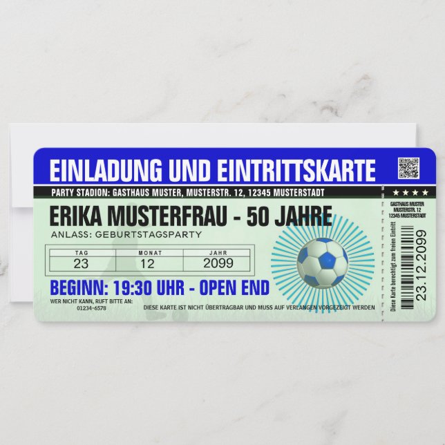 50th Birthday Invitation Template Soccer Blue (Front)