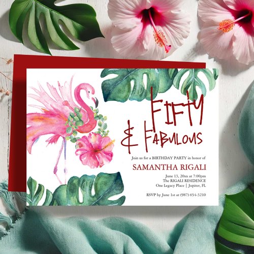 50th Birthday Invitation Tropical Flamingo