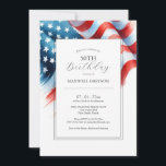 50th Birthday Invitations Am<br><div class="desc">Celebrate in star-spangled style with these 50th birthday invitations, featuring a bold American flag border in artistic watercolor shades of red, white, and blue. Perfect for a Fourth of July party, these patriotic invitations set the tone for a fun and festive summer birthday party. If you’re searching for the best...</div>