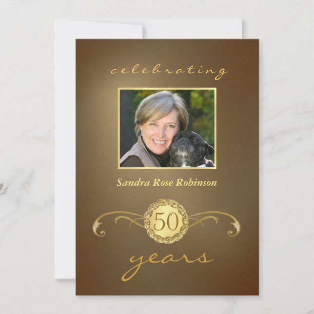 50th Birthday Invitations - Antique Gold Monogram (Front)