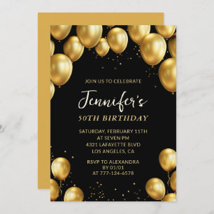 50th birthday invitations Balloons Gold Confetti