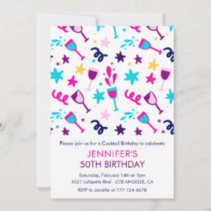 50th birthday invitations Cocktail Modern Pink