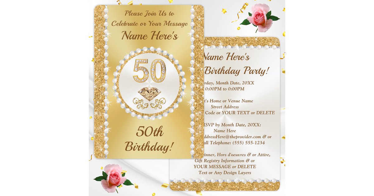 50th Birthday Invitations for Her Templates Print Zazzle