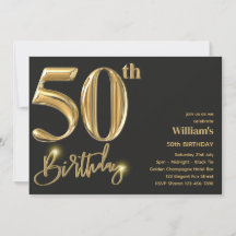 50TH BIRTHDAY INVITATIONS FOR HIM - GOLD ELEGANCE
