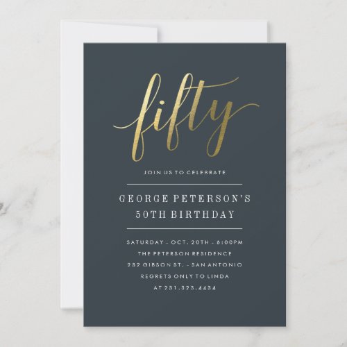 50th Birthday Invitations _  Formal Faux Gold