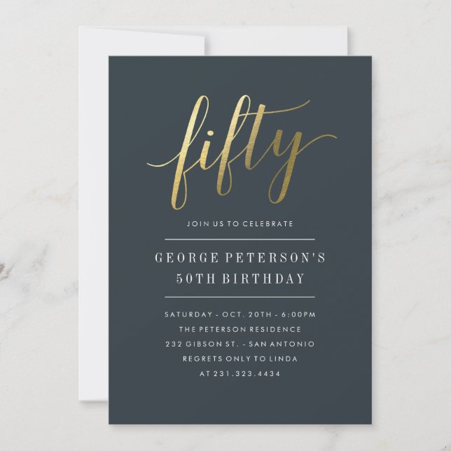50th Birthday Invitations -  Formal Faux Gold (Front)