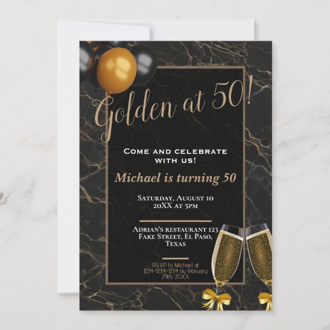 50th birthday invitations: Golden at 50, QR Invitation (Front)