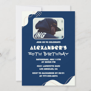 50th birthday invitations Men Photo Simple Blue 