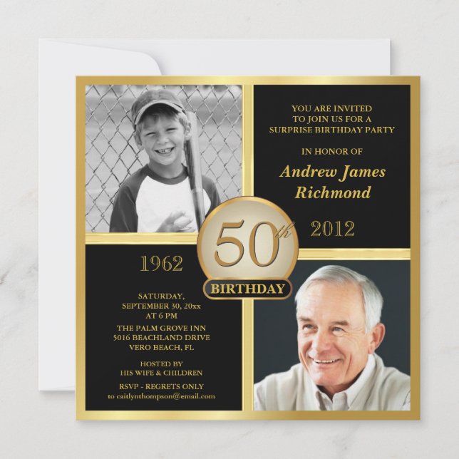 50th Birthday Invitations Then & Now 2 Photos (Front)