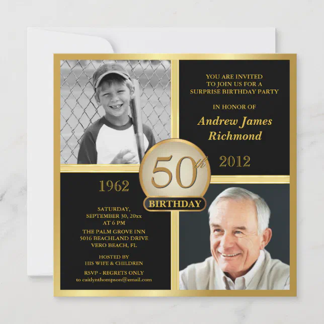 50th Birthday Invitations Then & Now 2 Photos | Zazzle