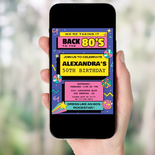 50th birthday invitations Throwback Party 80s (Front Digital)