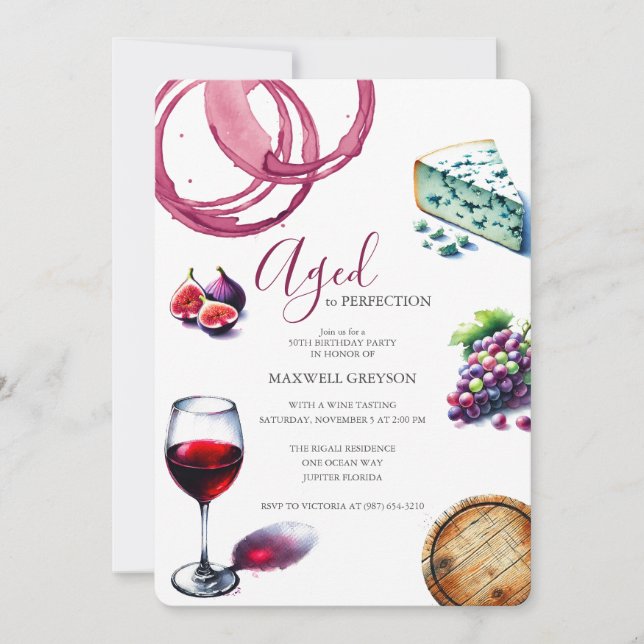 50th Birthday Invitations Trendy Wine Theme (Front)