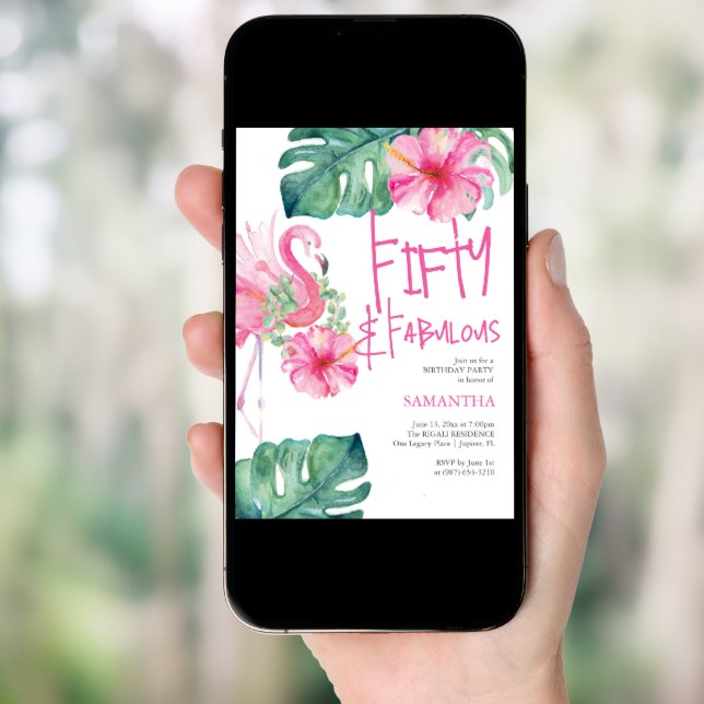 50th Birthday Invitations Tropical Watercolors (Front Digital)