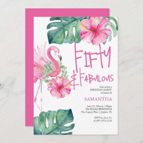 50th Birthday Invitations Tropical Watercolors