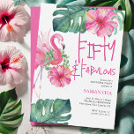 50th Birthday Invitations Tropical Watercolors<br><div class="desc">Cute 50th birthday invitations feature a watercolor pink flamingo and botanicals. The words "Fifty and Fabulous" are set in fun hand lettered type. A charming choice for a Hawaiian Luau themed party. Order printed cards or printable birthday party invitations. To see more fiftieth birthday party invitation templates visit www.zazzle.com/dotellabelle Unique...</div>