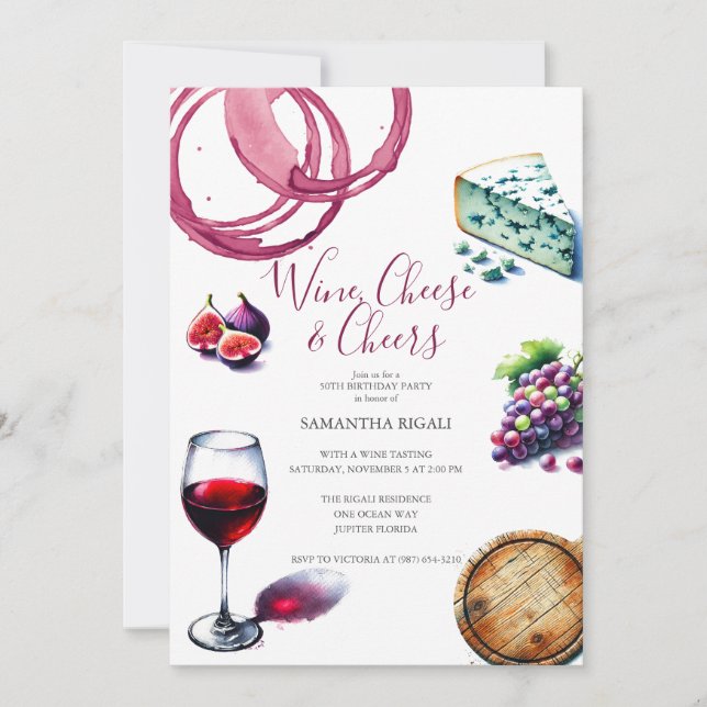 50th Birthday Invitations Wine Theme (Front)