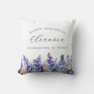 50th Birthday July Birth Flower Gift Custom Throw Pillow