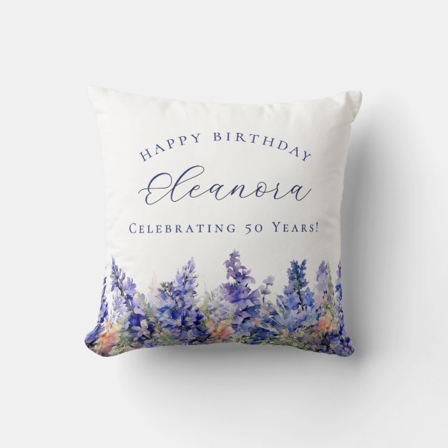 50th Birthday July Birth Flower Gift Custom Throw Pillow (Front)