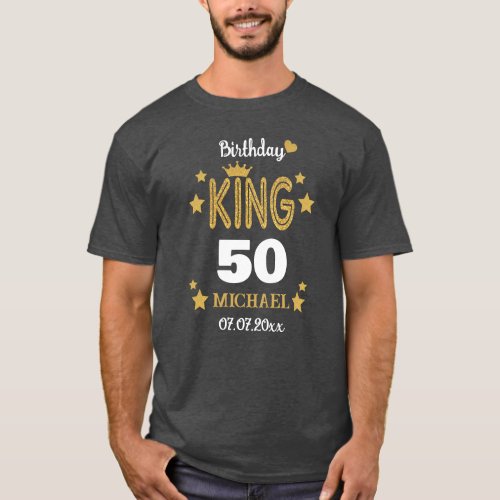 50th Birthday King Gold Glitter Custom Grey Mens T_Shirt