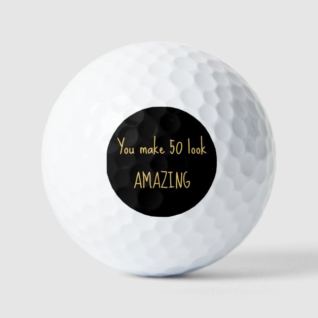 50th Birthday Lady Golfer Black Gold Name Elegant  Golf Balls (Front)