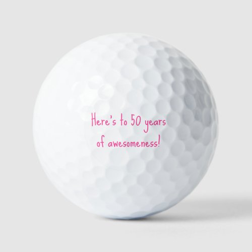 50th Birthday Lady Golfer Pink Quote Elegant  Golf Balls