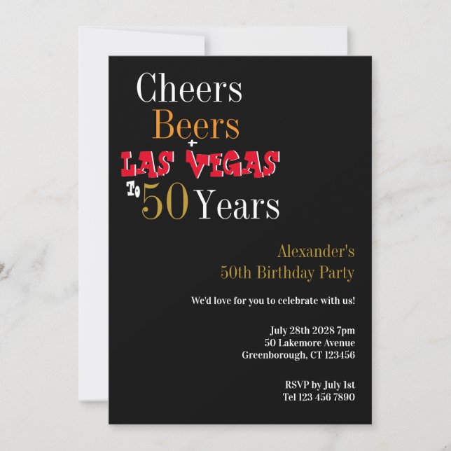 50th Birthday Las Vegas Cheers and Beers Party Invitation (Front)