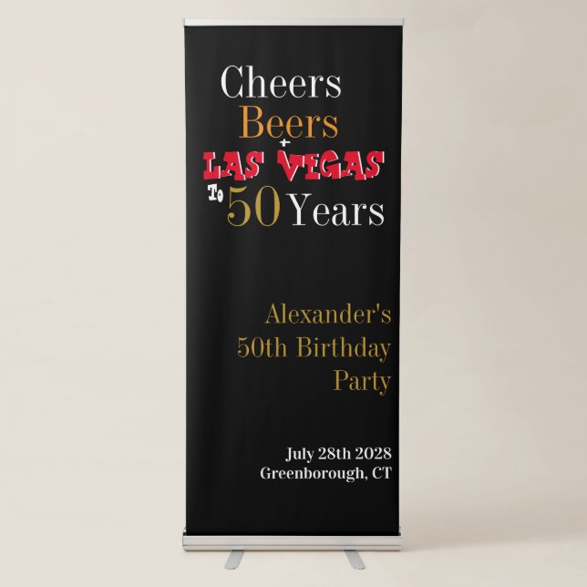 50th Birthday Las Vegas Cheers and Beers Party Retractable Banner (Front)
