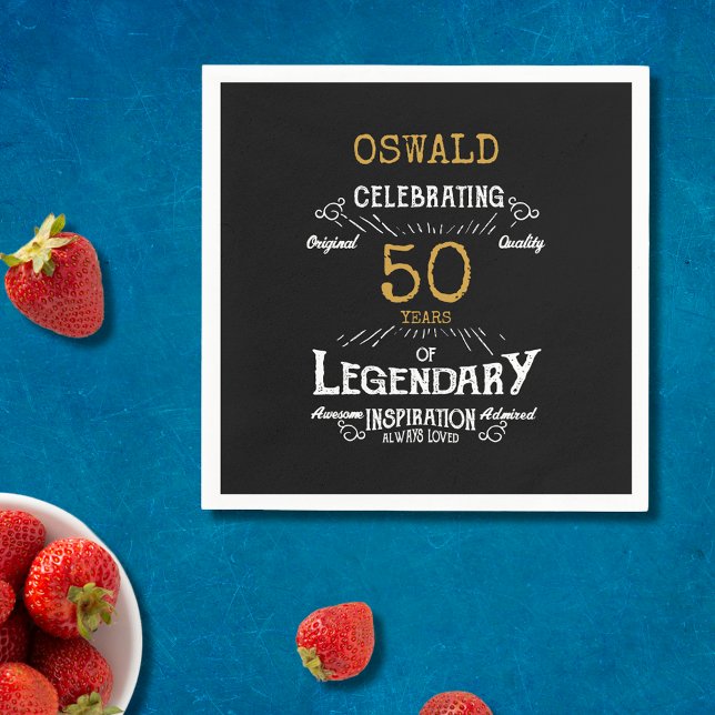 50th Birthday Legendary Black Gold Retro Napkins (For those celebrating their 50th birthday we have the ideal birthday party napkins)