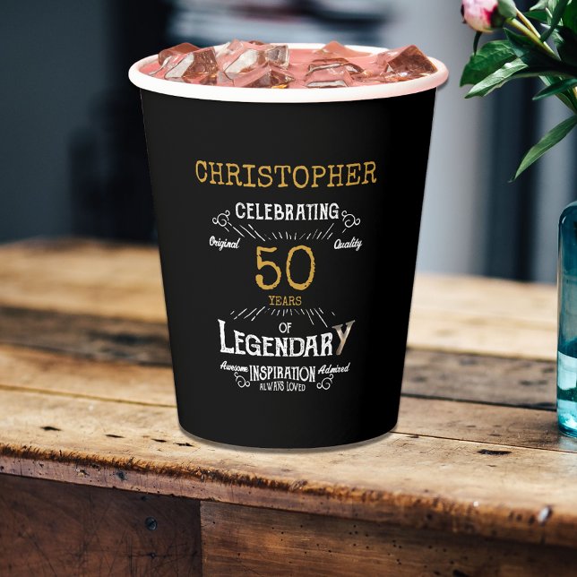 50th Birthday Legendary Black Gold Retro Paper Cups (For those celebrating their 50th birthday we have the ideal birthday party cups)