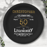 50th Birthday Legendary Black Gold Retro Paper Plates<br><div class="desc">For those celebrating their 50th birthday we have the ideal birthday party plates with a vintage feel. The black background with a white and gold vintage typography design design is simple and yet elegant with a retro feel. Easily customize the text of this birthday plate using the template provided. Part...</div>