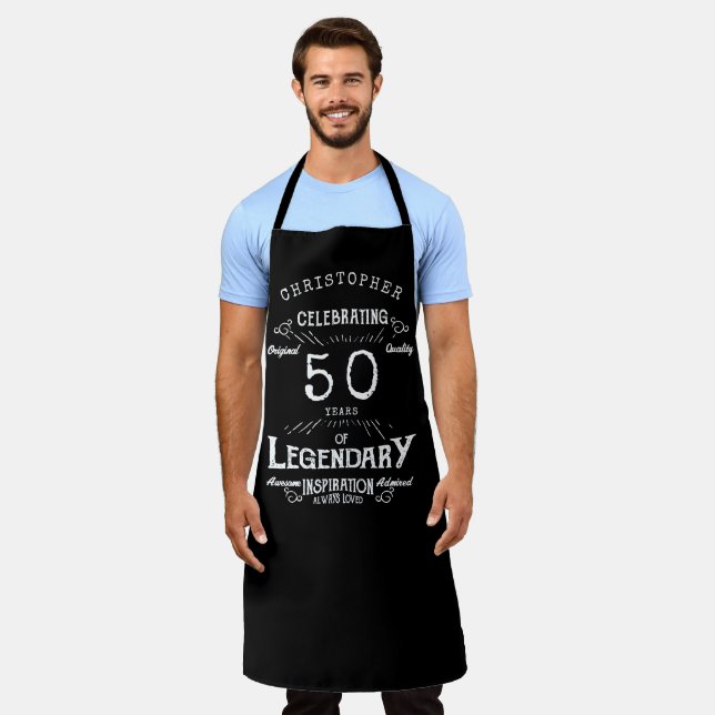 50th Birthday Legendary Black Vintage Name Legend Apron (Worn)