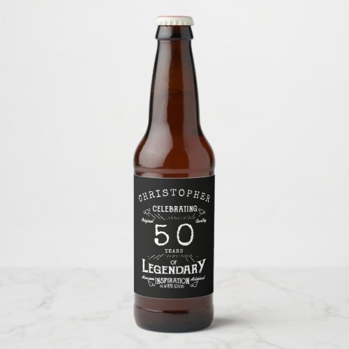 50th Birthday Legendary Black Vintage Name Legend Beer Bottle Label