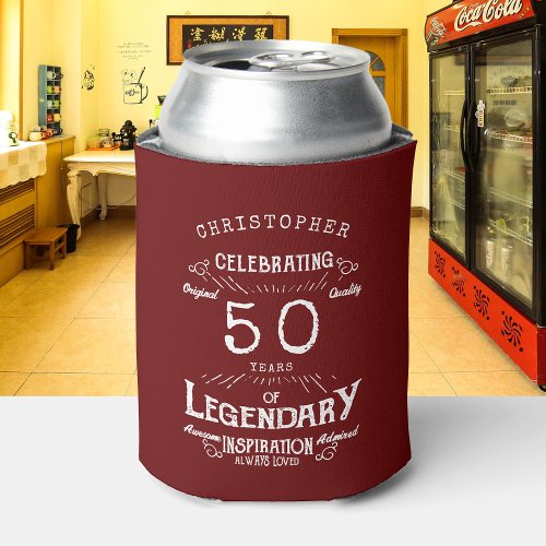 50th Birthday Legendary Red Vintage Name Legend Can Cooler