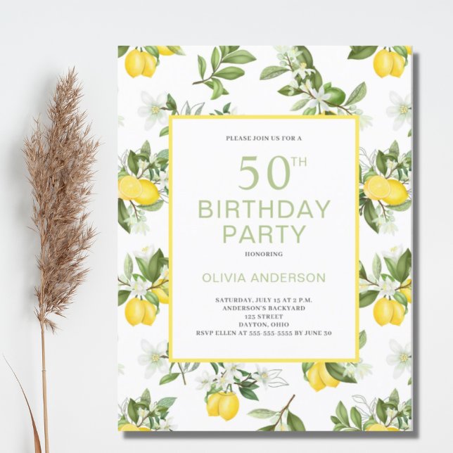 50th Birthday Lemon Citrus Invitation Postcard (Creator Uploaded)